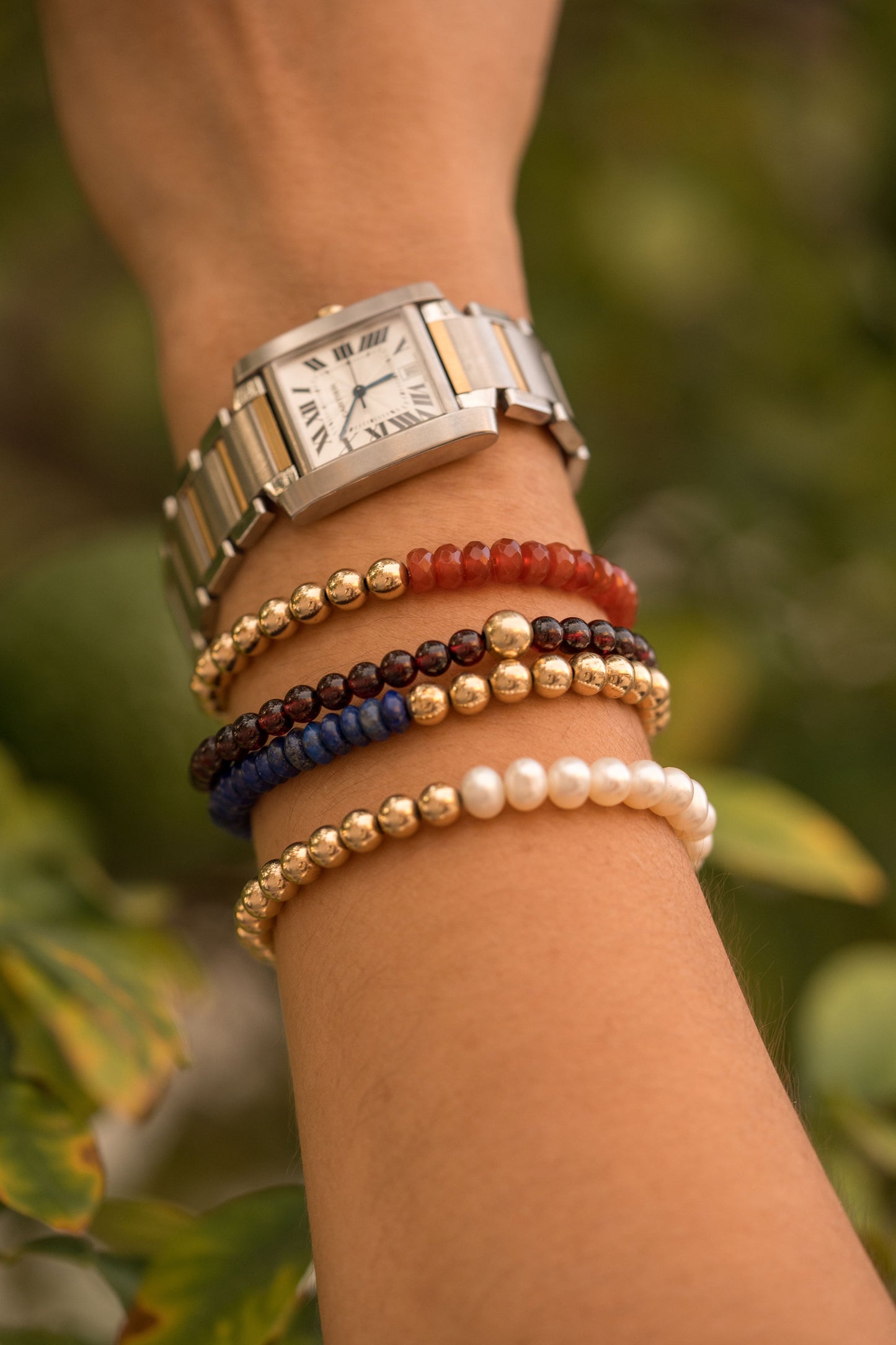 Red Agate & Gold Beads