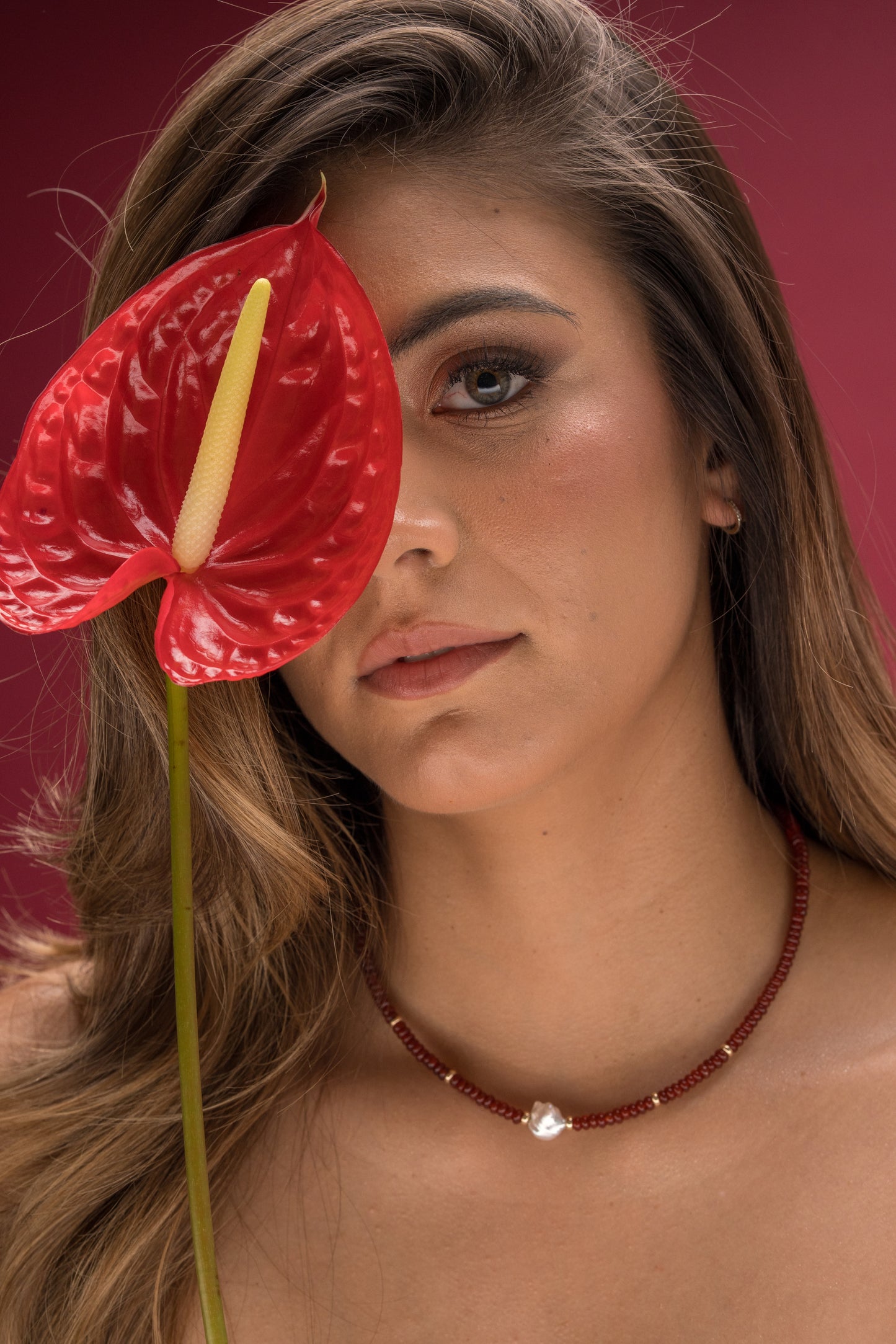 Red Agate 14k Gold Beads & Pearl